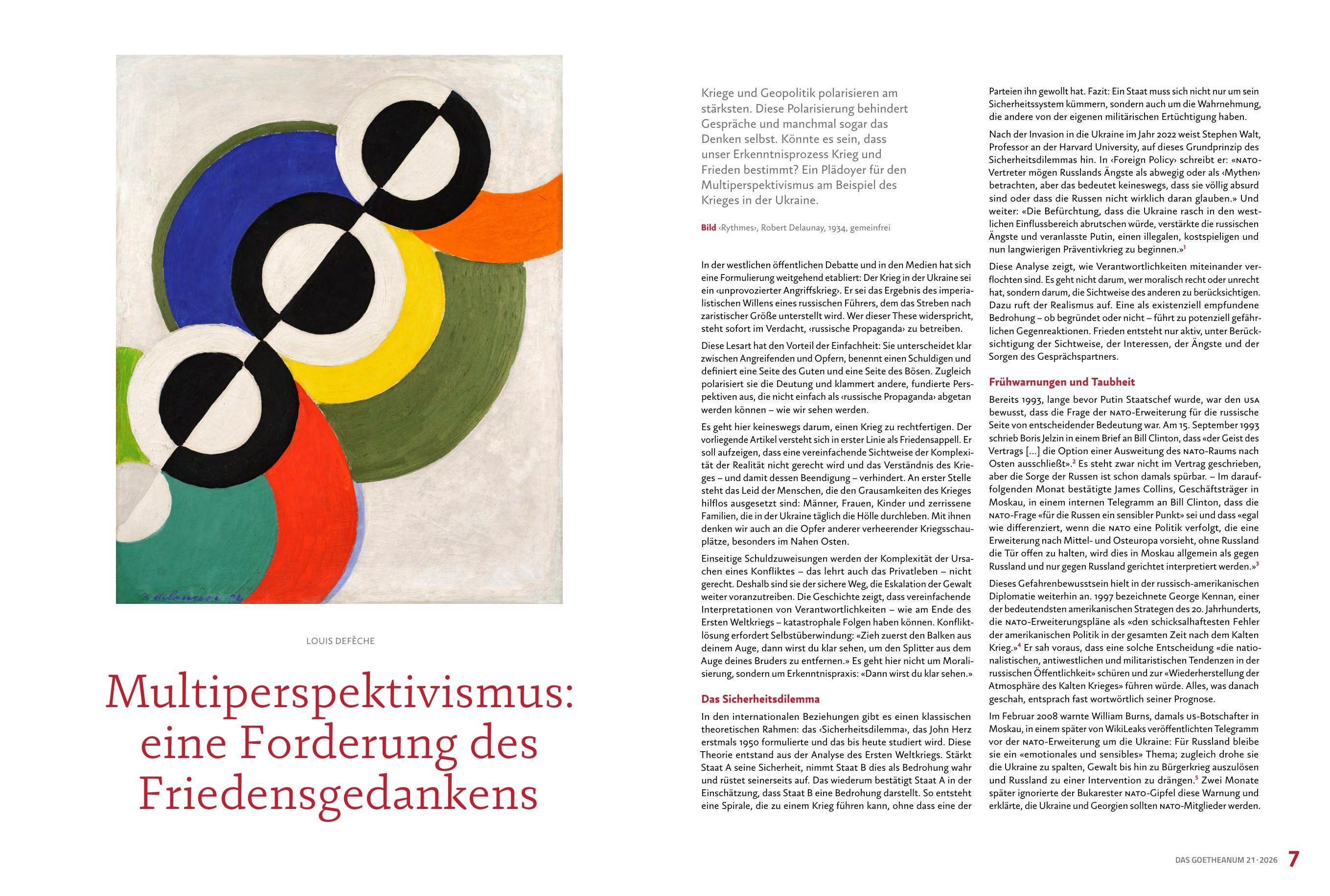 Ausgabe 21 – Multiperspektivismus · Forderung des Friedens